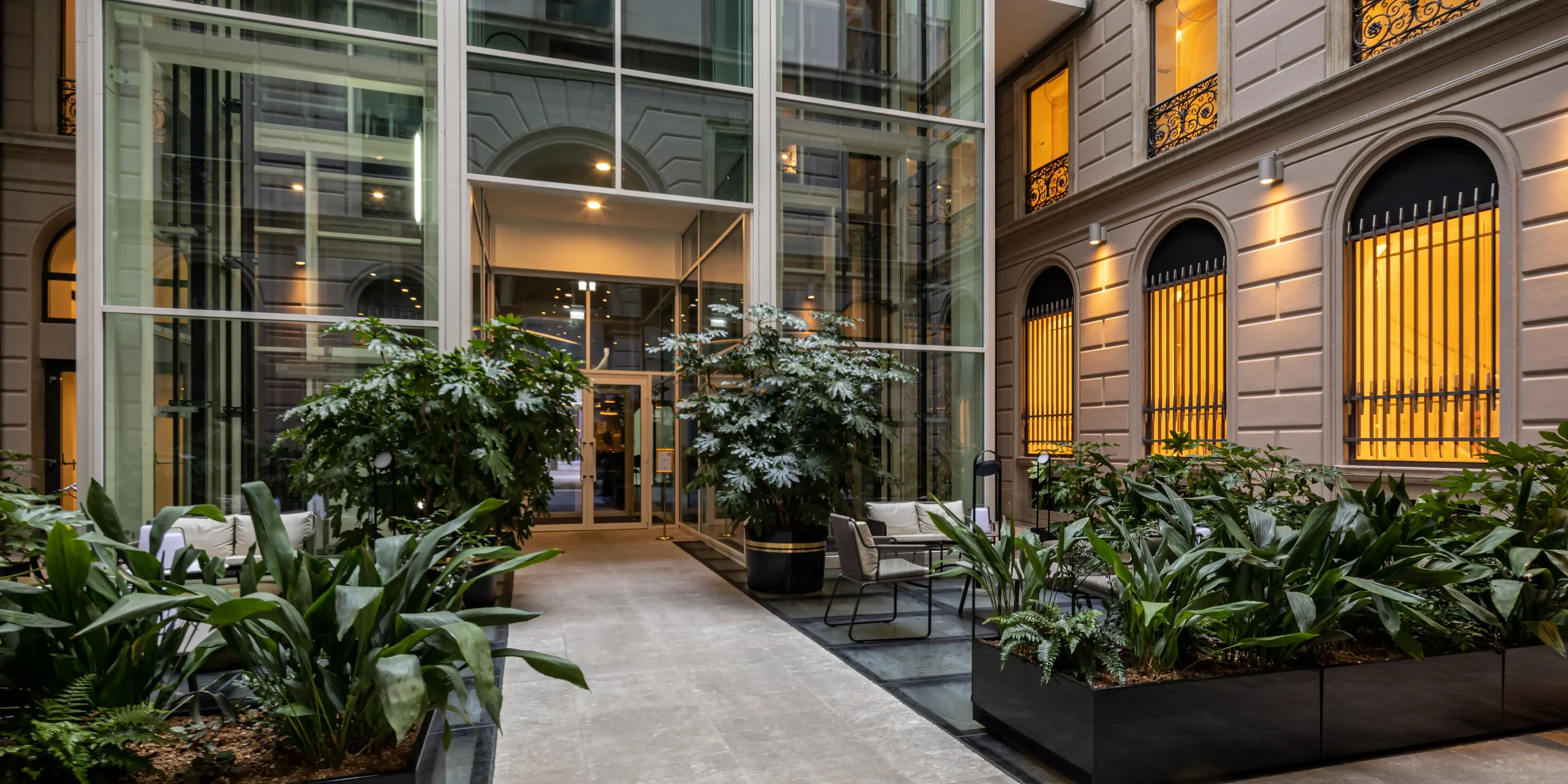 Planted inner courtyard and glazed entrance
