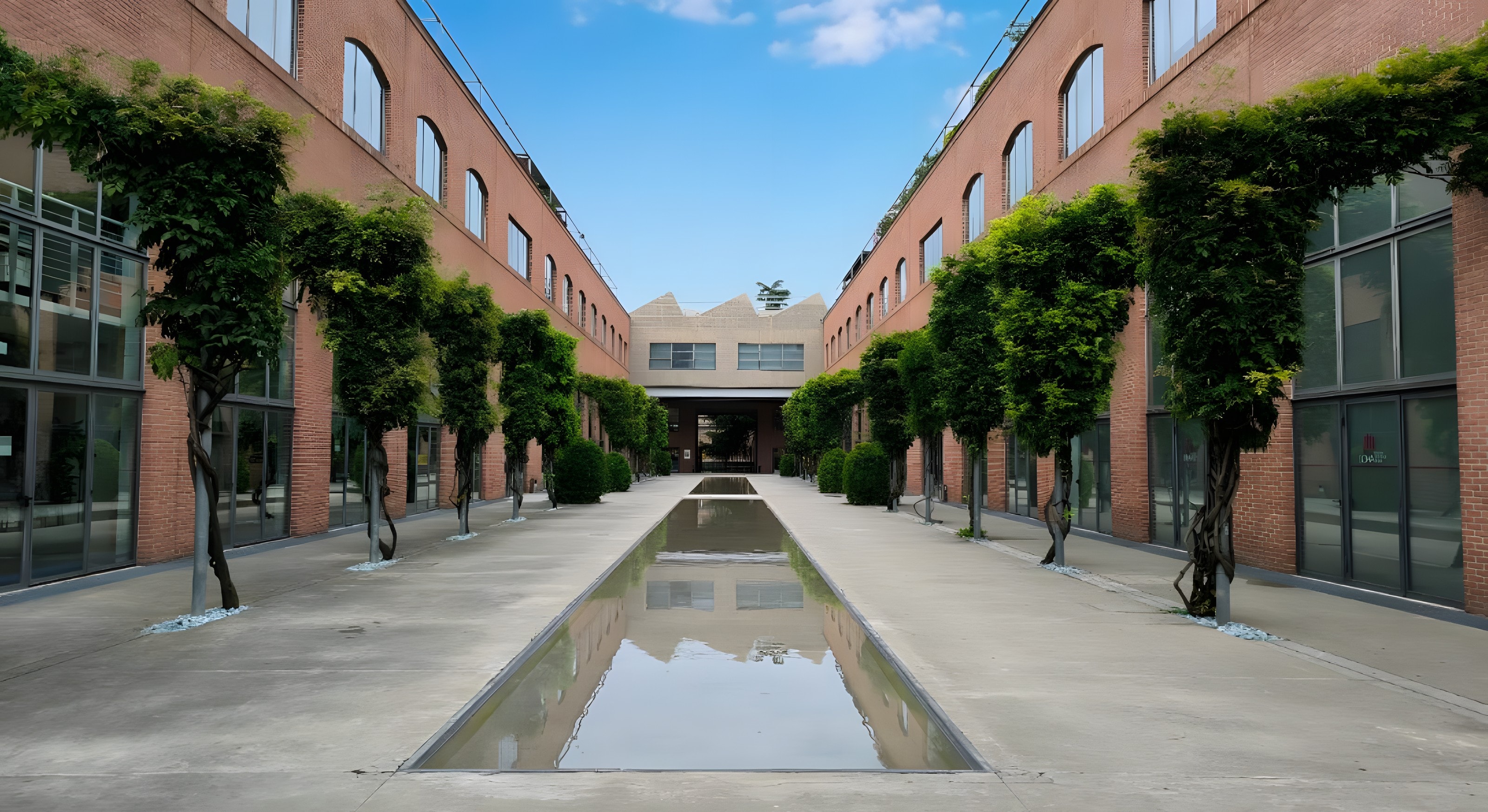Courtyard of the complex with a water feature